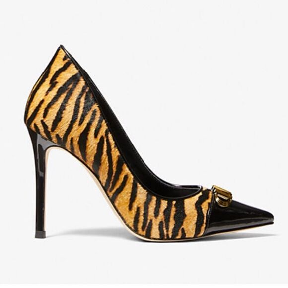 MICHAEL Michael Kors Parker Tiger-Print Calf Hair Pumps Marigold ⭐️ rare ⭐️ - Picture 1 of 4
